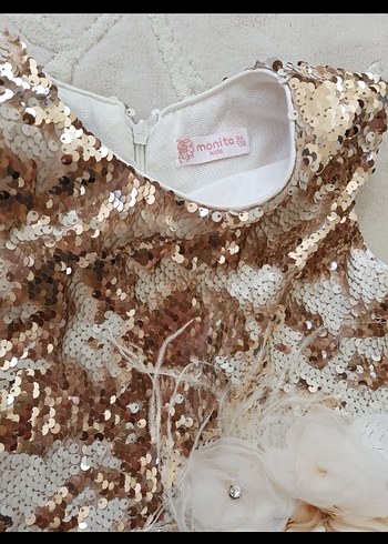 Monita kids Kız Çocuk Bej Payetli Fırfırlı Elbise - Görsel 3