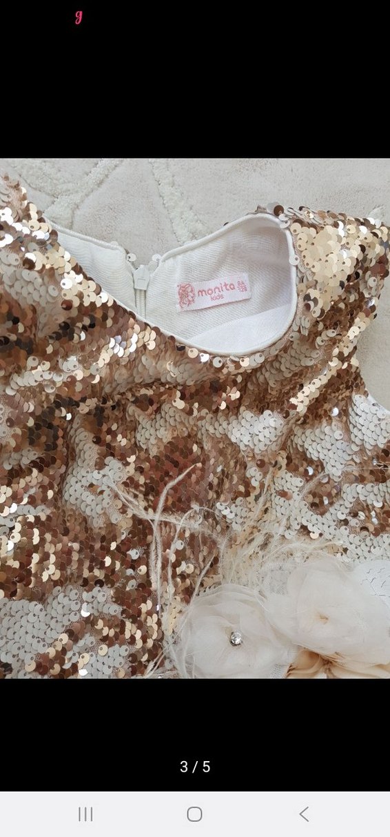 Monita kids Kız Çocuk Bej Payetli Fırfırlı Elbise - Görsel 3