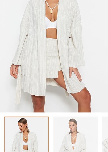 Beyaz pareo kimono - Görsel 2