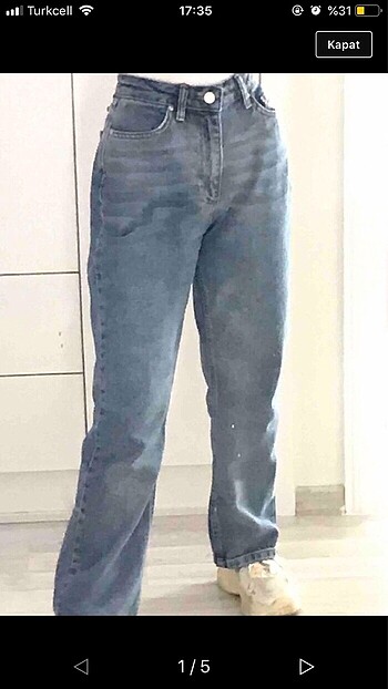 kadın mavi wide leg jeans