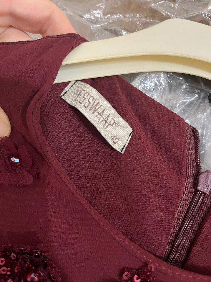 Bordo Payet İşlemeli Uzun Abiye Elbise - Görsel 4