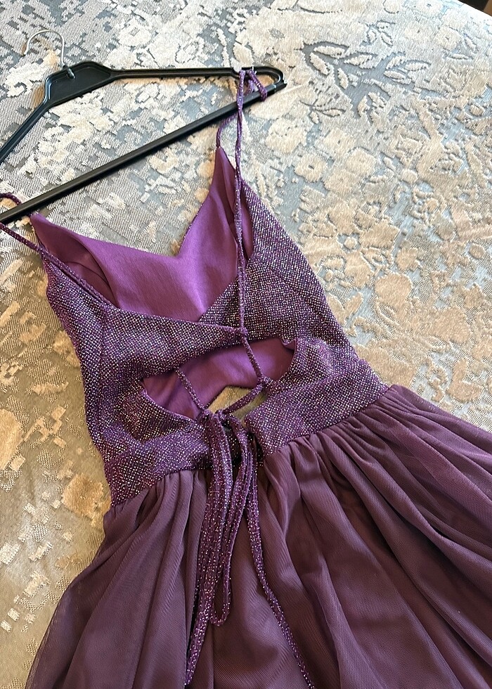 bordo mini abiye elbise - Görsel 3