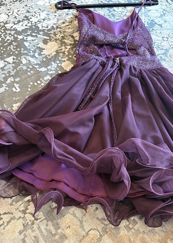 bordo mini abiye elbise - Görsel 4