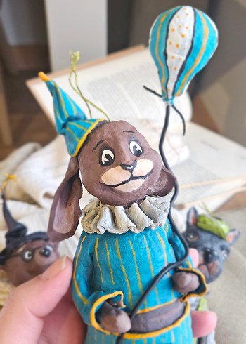 Turkuaz Çizgili Balonlu tavşan Biblo dekor - Görsel 4