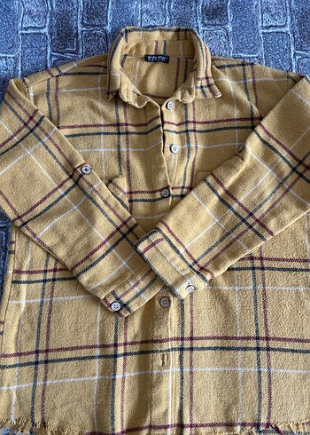 Sarı Ekose Düğmeli Kadın Gömlek - Görsel 4