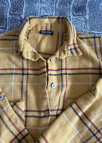 Sarı Ekose Düğmeli Kadın Gömlek - Görsel 3