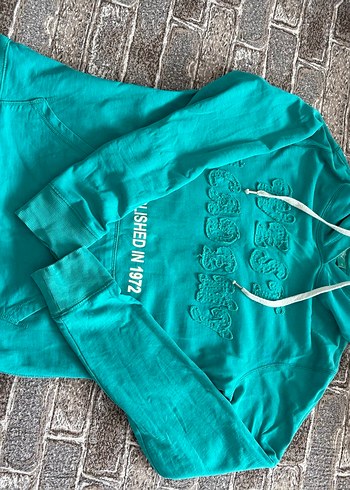 Turkuaz Kadın Fermuarlı Sweatshirt - Görsel 4