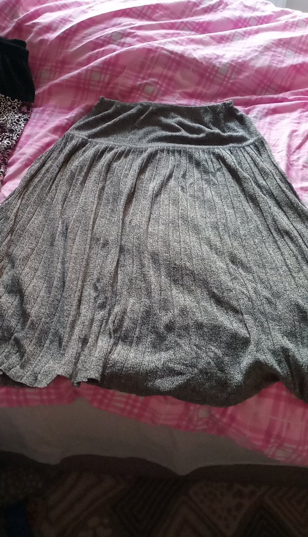 Gri Piliseli Midi Keten Etek - Görsel 2