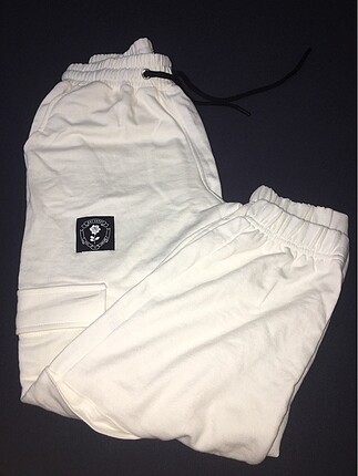Bershka krem koton jogging fit kargo pantolon