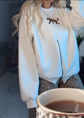 Diğer Beyaz fermuar detaylı Kadın Sweatshirt