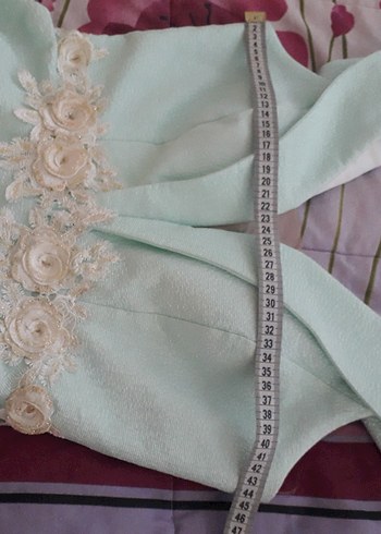 Turkuaz Nakışlı Uzun Askısız Elbise - Görsel 9