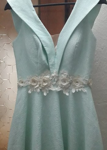 Turkuaz Nakışlı Uzun Askısız Elbise - Görsel 2