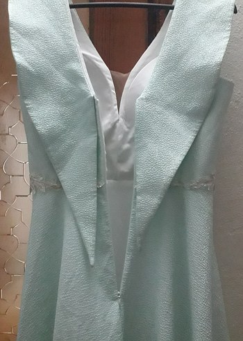 Turkuaz Nakışlı Uzun Askısız Elbise - Görsel 5