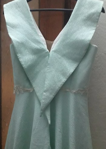 Turkuaz Nakışlı Uzun Askısız Elbise - Görsel 4