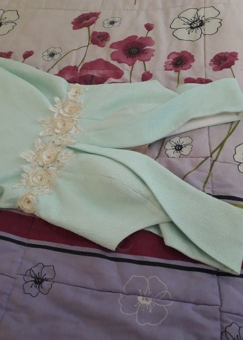 Turkuaz Nakışlı Uzun Askısız Elbise - Görsel 12