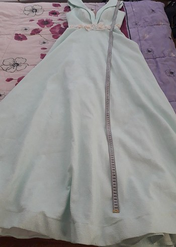 Turkuaz Nakışlı Uzun Askısız Elbise - Görsel 10