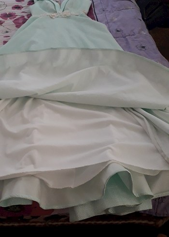 Turkuaz Nakışlı Uzun Askısız Elbise - Görsel 14