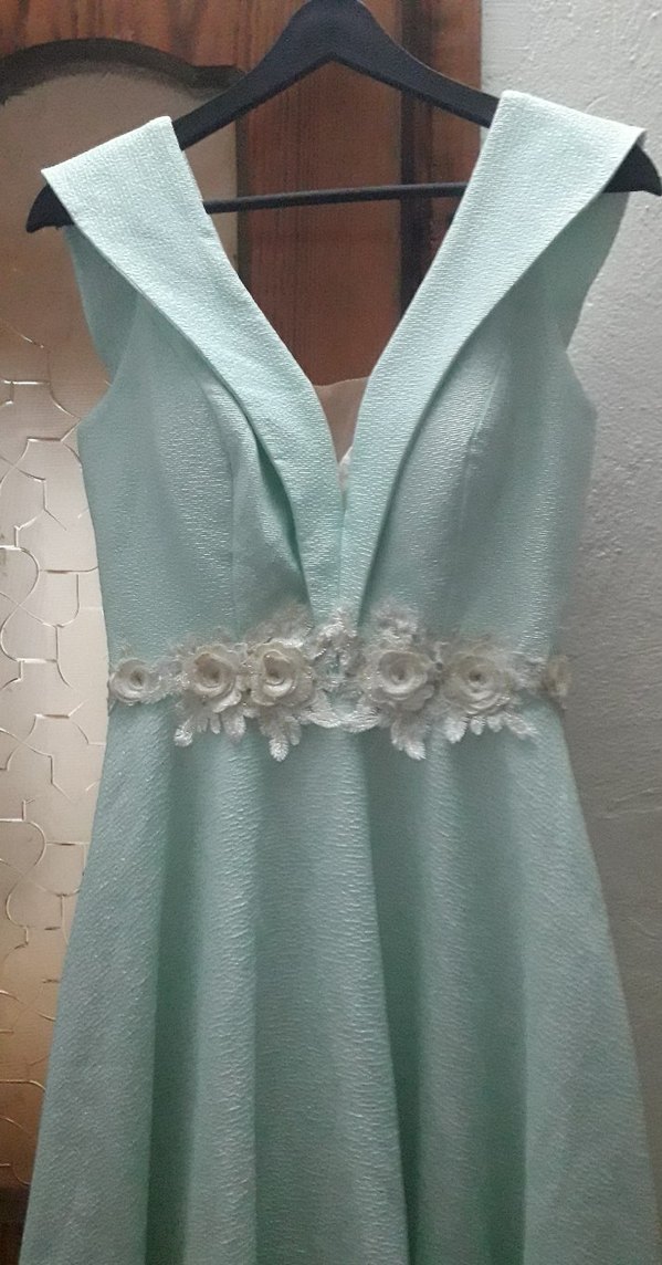 Turkuaz Nakışlı Uzun Askısız Elbise - Görsel 2