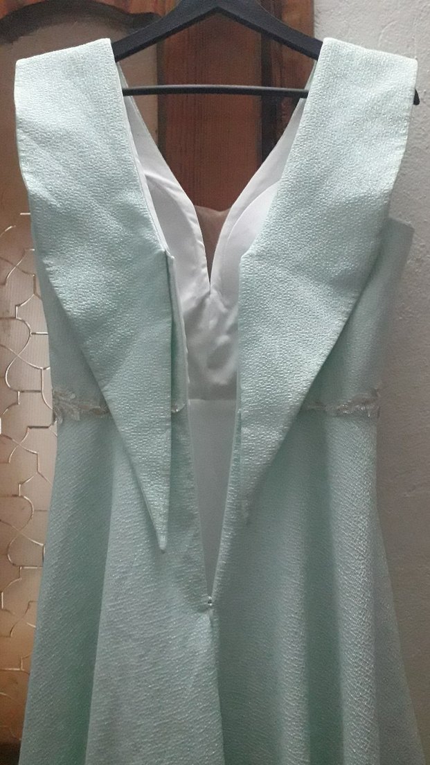 Turkuaz Nakışlı Uzun Askısız Elbise - Görsel 5