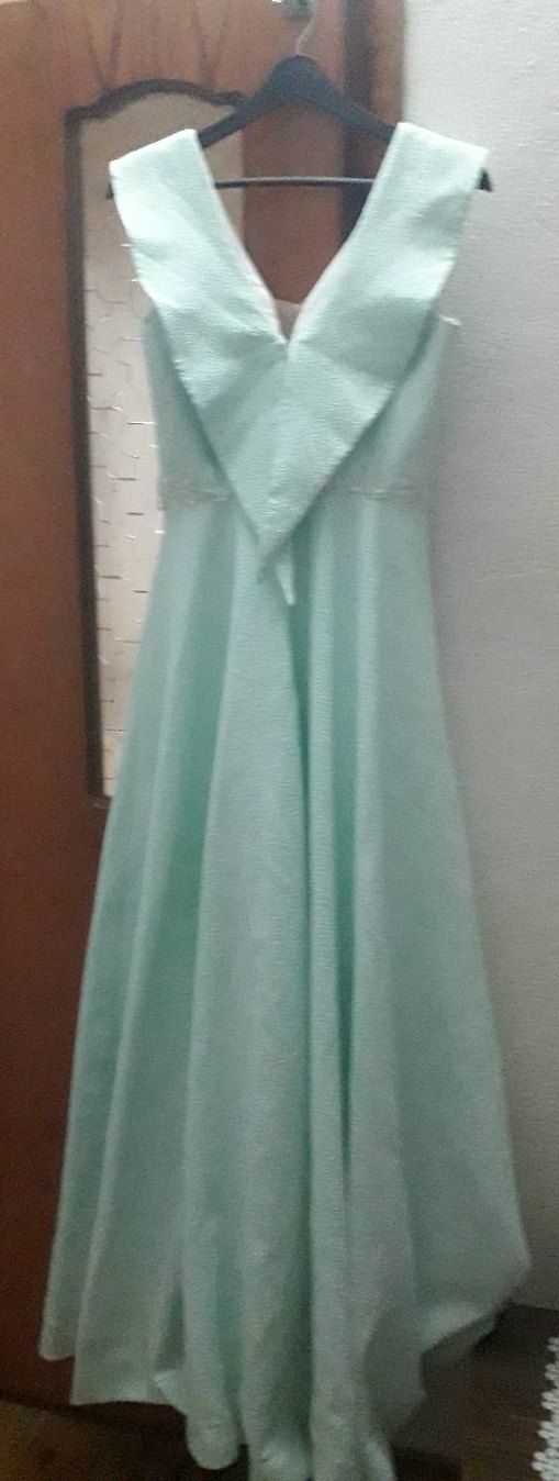 Turkuaz Nakışlı Uzun Askısız Elbise - Görsel 3