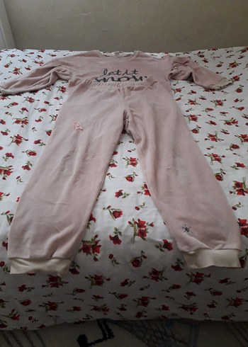 Pembe Uzun Kollu Kadife Çocuk Pijama Takımı - Görsel 2