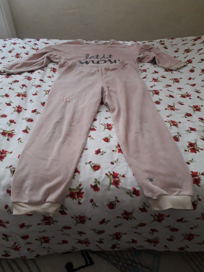 Pembe Uzun Kollu Kadife Çocuk Pijama Takımı - Görsel 2