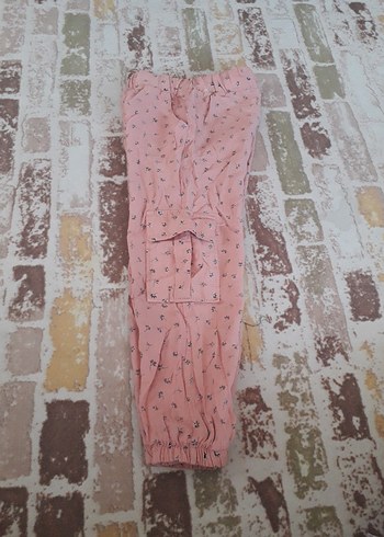 5 Yaş Beden pembe Renk Düğmeli Pembe Kız Çocuk Salaş Pantolon