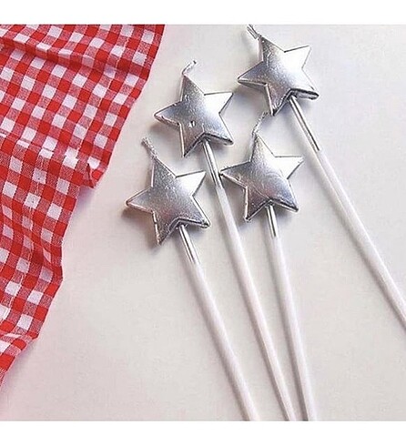 Yıldız gümüş pasta mumu 4lü