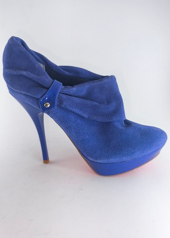 saks Mavi Süet Platform Topuklu ayakkabı