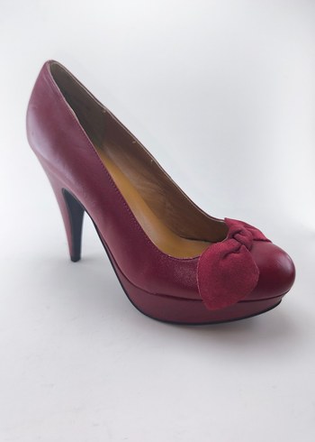 sıfır divarese Bordo deri Fiyonklu Yüksek Topuklu Stiletto