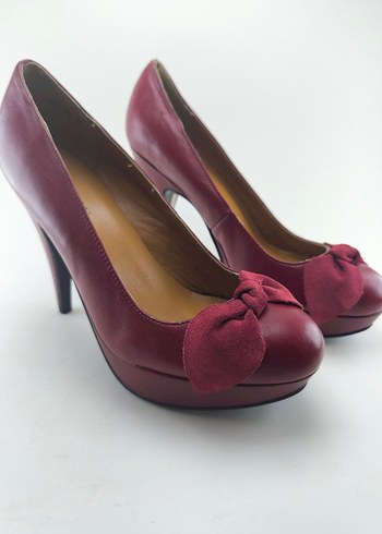39,5 Beden sıfır divarese Bordo deri Fiyonklu Yüksek Topuklu Stiletto