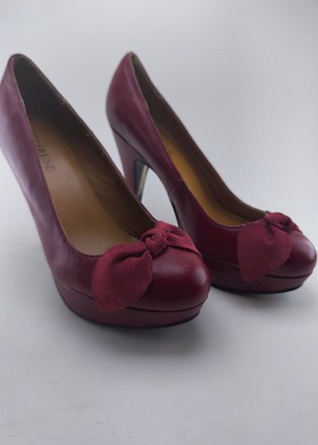 Divarese sıfır divarese Bordo deri Fiyonklu Yüksek Topuklu Stiletto