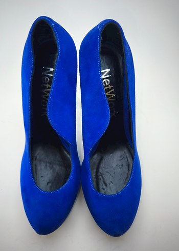 sıfır network saks Mavi Süet ince topuklu ayakkabı - Görsel 7