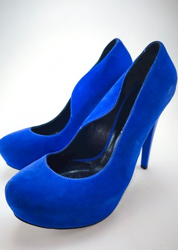sıfır network saks Mavi Süet ince topuklu ayakkabı - Görsel 6