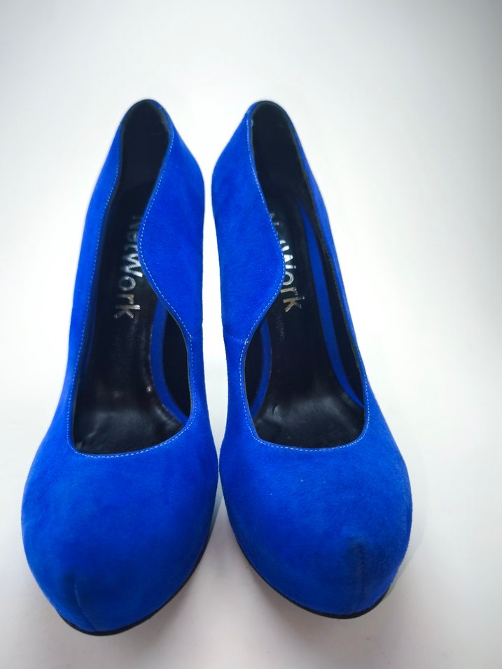 sıfır network saks Mavi Süet ince topuklu ayakkabı - Görsel 5