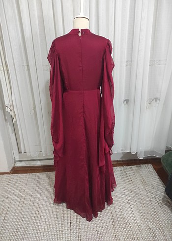 Bordo Uzun Kollu Nakışlı taşlı Kadın kına elbisesi - Görsel 7