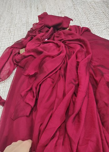 Bordo Uzun Kollu Nakışlı taşlı Kadın kına elbisesi - Görsel 11