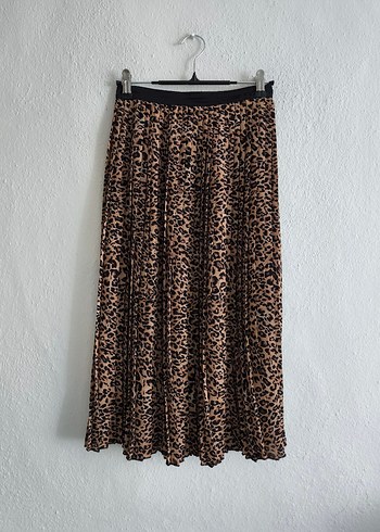 bershka Bohem Leopar Desenli midi boy Piliseli Etek