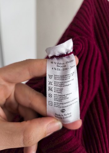 Bordo V Yaka Uzun Kollu Triko Elbise - Görsel 9