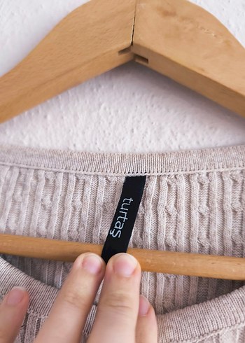 örgü desenli Bej Uzun Kollu Triko Kadın Elbise - Görsel 8