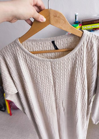 örgü desenli Bej Uzun Kollu Triko Kadın Elbise - Görsel 11