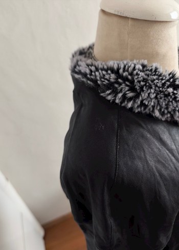 Gri Kürklü Siyah Deri Kadın Ceket - Görsel 9
