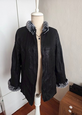 Gri Kürklü Siyah Deri Kadın Ceket - Görsel 3