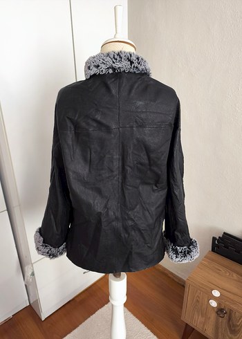 Gri Kürklü Siyah Deri Kadın Ceket - Görsel 7