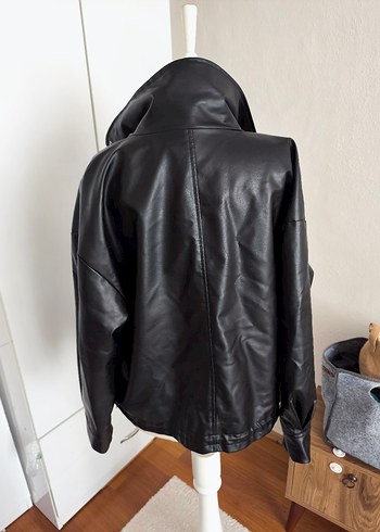 BARRELS AND OİL oversize Siyah Yüksek Yakalı Deri Kadın Ceket - Görsel 8