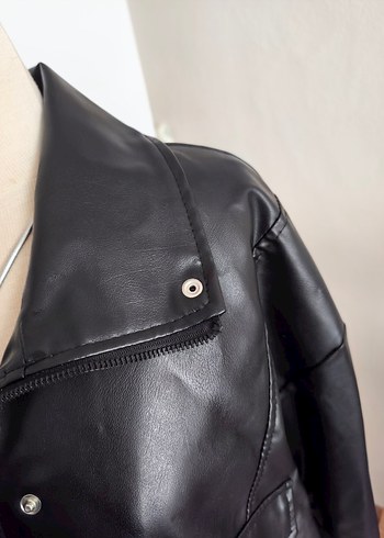 BARRELS AND OİL oversize Siyah Yüksek Yakalı Deri Kadın Ceket - Görsel 5