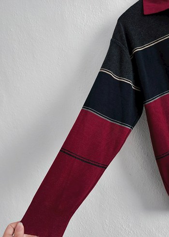 bordo Lacivert Polo Yaka yünlü kazak - Görsel 8