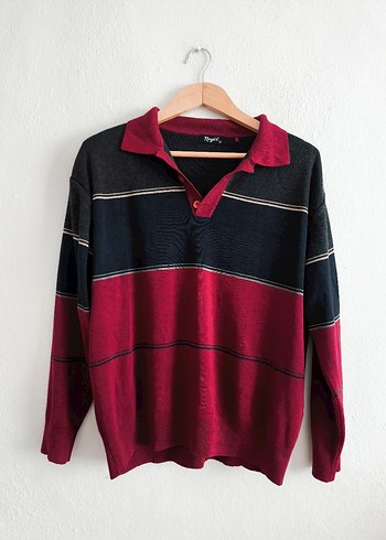 bordo Lacivert Polo Yaka yünlü kazak - Görsel 6