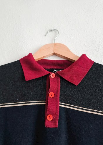 bordo Lacivert Polo Yaka yünlü kazak - Görsel 4