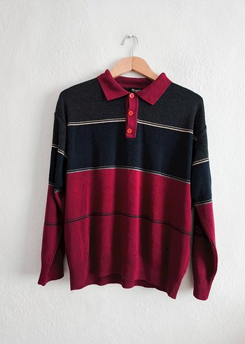 bordo Lacivert Polo Yaka yünlü kazak - Görsel 2